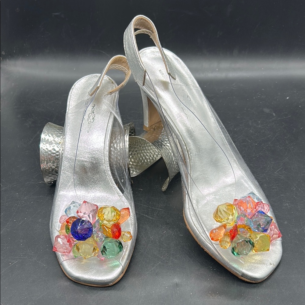 Elegant Clear Slingback Heels with Gem Accents